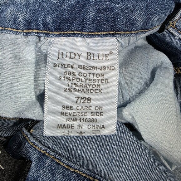 Judy Blue Jeans Womens 7/28 Blue Denim Boyfriend Fit Distressed Stretch Mid - Picture 10 of 16